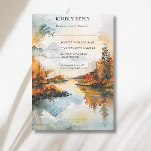 Rustic Landscape Mountain Lake Fall Wedding RSVP Card