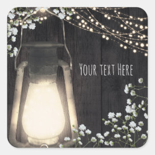 Rustic Lantern Baby's Breath & Lights Wedding Square Sticker