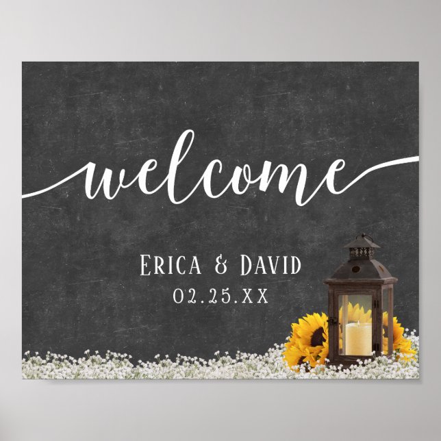 Rustic Lantern Country Floral Wedding Welcome Poster (Front)