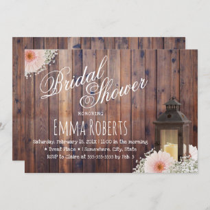Rustic Lantern & Daisy Floral Barn Bridal Shower Invitation