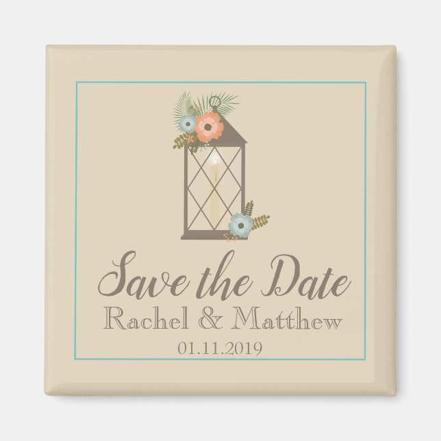 Rustic Lantern Floral Save the Date  Magnet (Front)