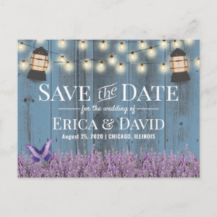 Rustic Lantern Lavender Dusty Blue Save the Date Announcement Postcard