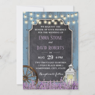 Rustic Lantern Lavender Floral Dusty Blue Wedding Invitation
