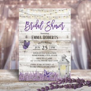 Rustic Lantern Lavender Flowers Barn Bridal Shower Invitation