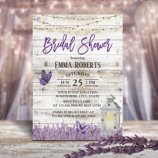 Rustic Lantern Lavender Flowers Barn Bridal Shower Invitation (Creator Uploaded)