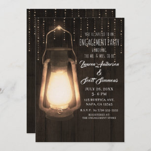 Rustic Lantern & Lights Barn Wood Engagement Party Invitation