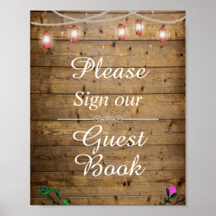 Rustic Lantern Lights Sign Our Guest Book Poster