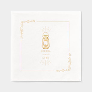 Rustic Lantern Line Art Floral Foil Napkins