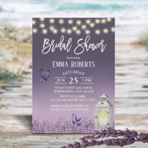Rustic Lantern Purple Flowers Bridal Shower Invitation
