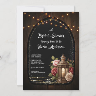 Rustic Lantern Roses & Lights Bridal Shower Invitation