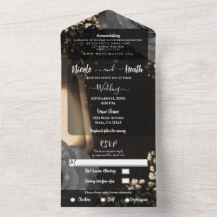 Rustic Lantern & Silver Grey Roses Wedding All In One Invitation