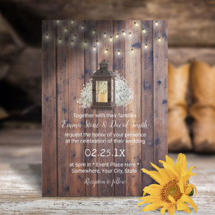 Rustic Lantern & String Lights Barn Wedding Invitation