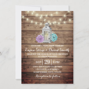 Rustic Lantern Succulent Floral Wedding Invitation