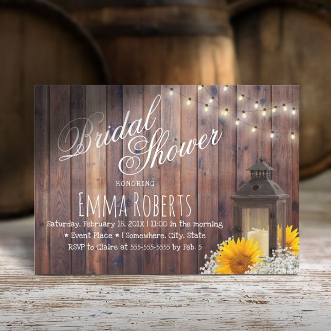 Rustic Lantern & Sunflower Floral Bridal Shower Invitation (Creator Uploaded)