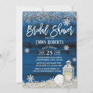 Rustic Lantern Winter Snowflake Navy Bridal Shower Invitation