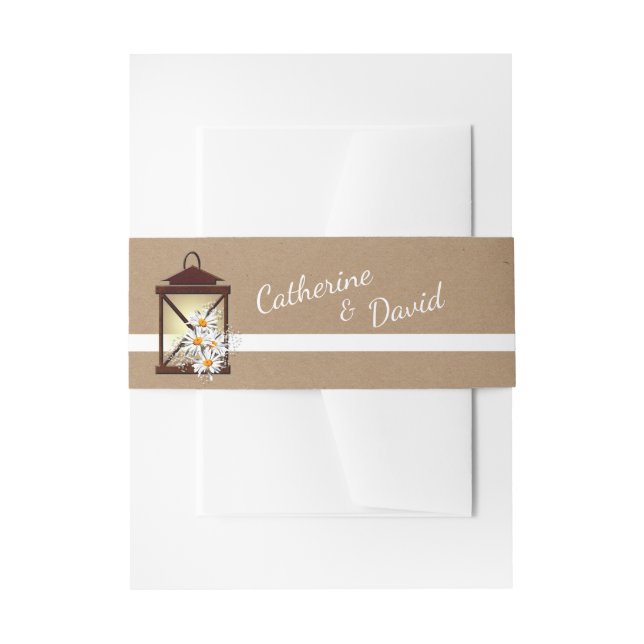 Rustic Lantern with Daisies Invitation Belly Band (Front Example)