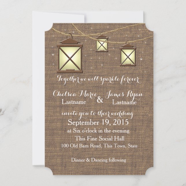 Rustic Lanterns and Burlap Invitation (Front)