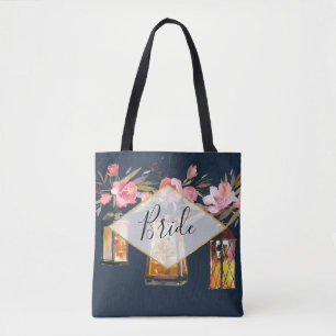 Rustic Lanterns Navy Blue Coral Bride Wedding Tote Bag