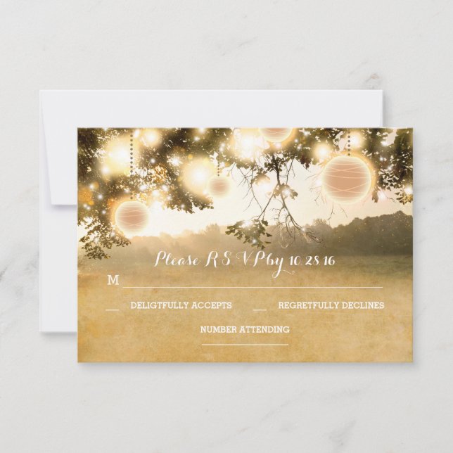 Rustic Lanterns Romantic Wedding RSVP cards (Front)