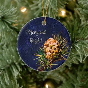 Rustic Larch cone business card Ceramic Ornament