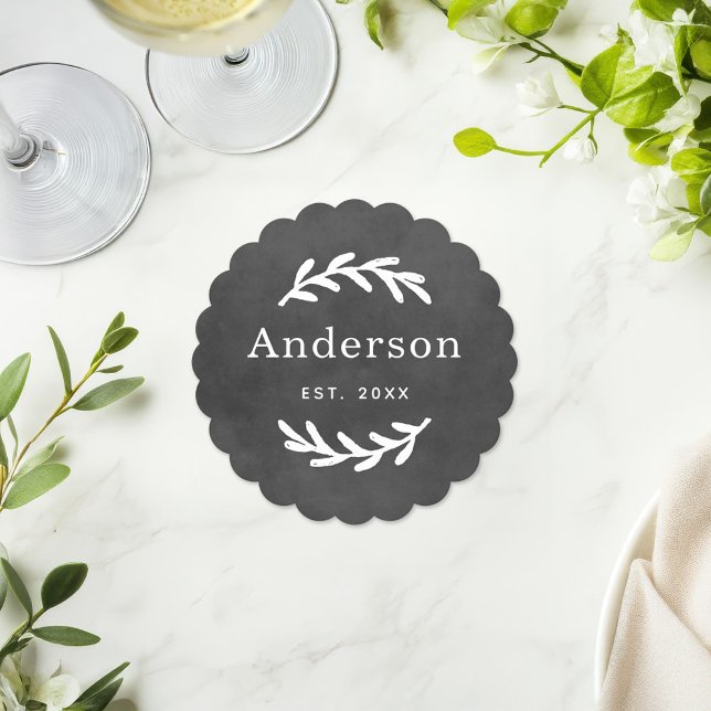 Rustic Laurel Branch Wreath Chalkboard Wedding Paper Coaster (Creator Uploaded)