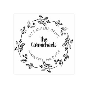 Rustic Laurel Country Wreath   Return Address Rubber Stamp