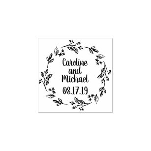 Rustic Laurel Country Wreath | Wedding Rubber Stamp