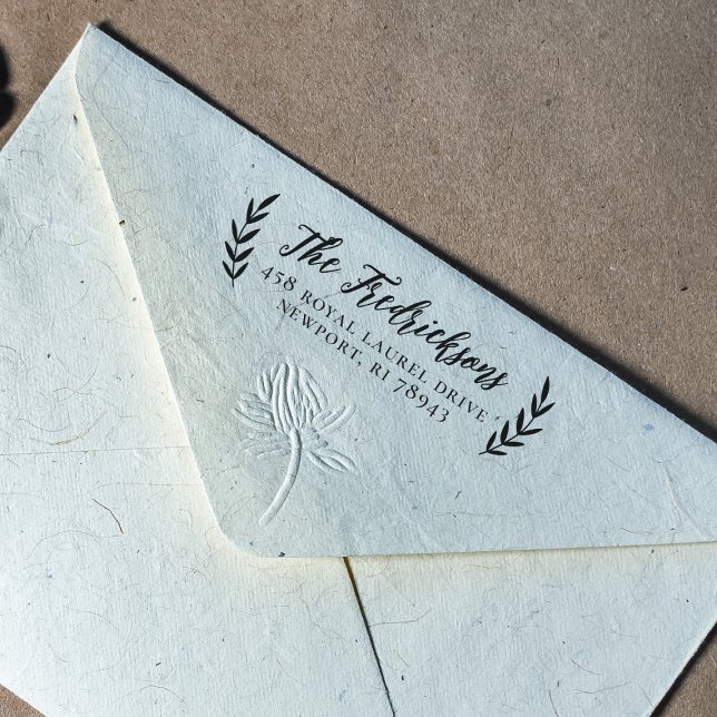 Rustic Laurel Family Name Return Address Rubber Stamp (Rubber Stamp Mock-up)