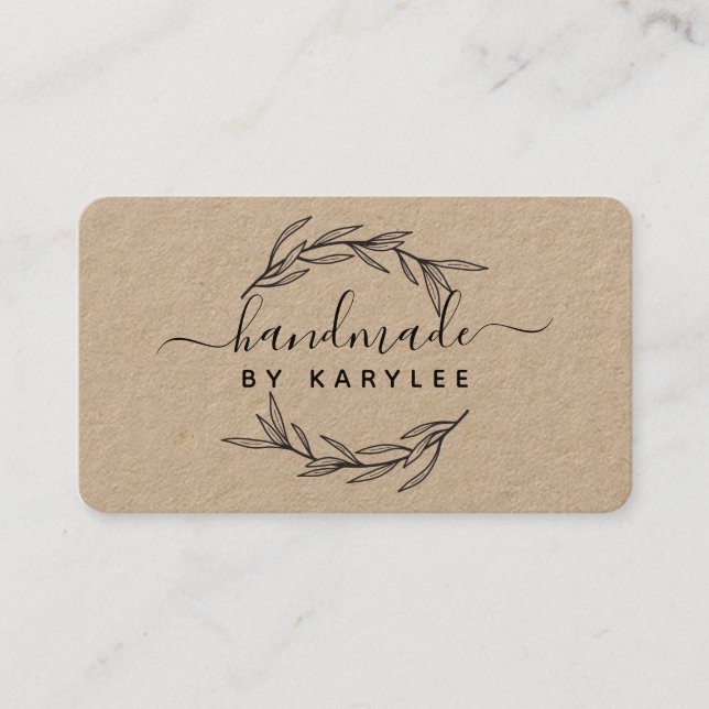 Rustic Laurel Leaf Handmade Script Business Card (Front)