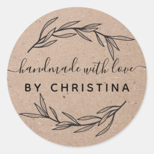 Rustic Laurel Leaf Handmade With Love Classic Round Sticker