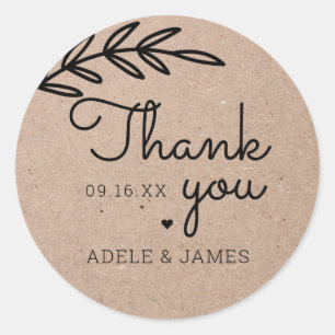 Rustic Laurel Leaf Thank You Wedding Classic Round Sticker