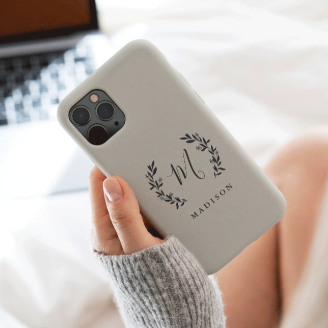 Rustic Laurel Script Monogram Name Case-Mate iPhon iPhone Case (Creator Uploaded)