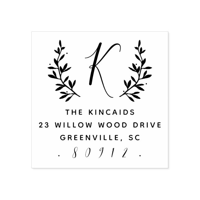 Rustic laurel script monogram return address rubber stamp (Imprint)