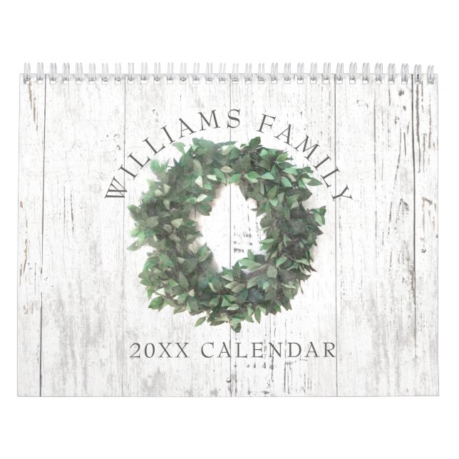 Rustic Laurel Wreath Farmhouse Family Photo 2023 Calendar (Cover)