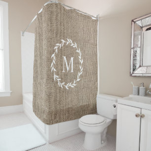 Rustic Laurel Wreath Farmhouse Style Burlap Shower Curtain