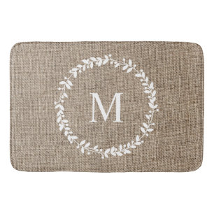 Rustic Laurel Wreath Farmhouse Style Monogrammed  Bath Mat