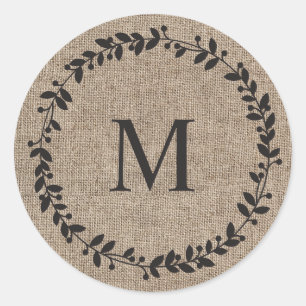 Rustic Laurel Wreath Farmhouse Style Monogrammed  Classic Round Sticker