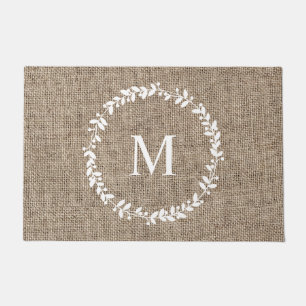 Rustic Laurel Wreath Farmhouse Style Monogrammed Doormat