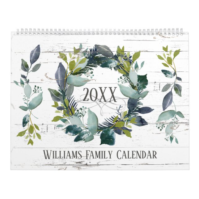 Rustic Laurel Wreath Greenery Custom 2024 Photo Calendar (Cover)