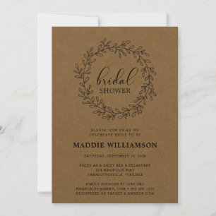 Rustic Laurel Wreath Kraft Bridal Shower  Invitation