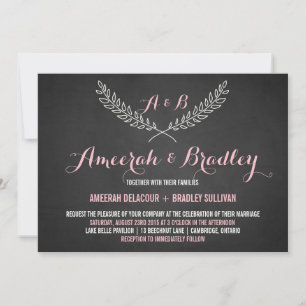 Rustic Laurel Wreath Monogram Wedding Invitation
