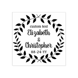Rustic Laurel Wreath Simple Country Wedding Script Rubber Stamp