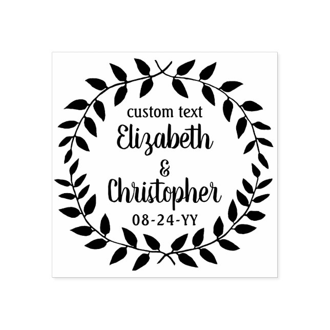 Rustic Laurel Wreath Simple Country Wedding Script Rubber Stamp (Imprint)