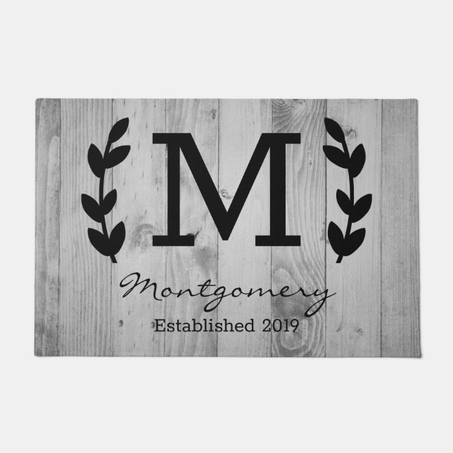 Rustic Laurels Grey Barn Wood Planks Personalised Doormat (Front)