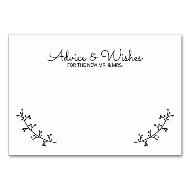 Rustic Laurels Wedding Advice and Wishes Table Number (Front)