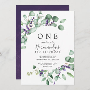 Rustic Lavender and Eucalyptus First Birthday Invitation