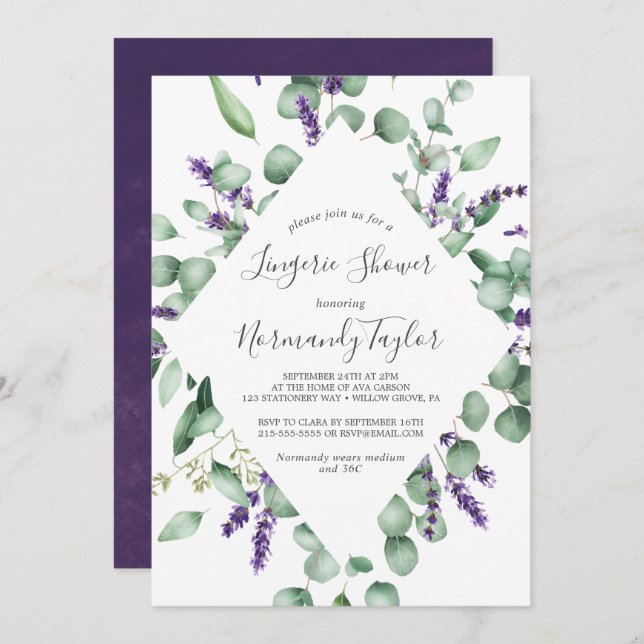 Rustic Lavender and Eucalyptus Lingerie Shower Invitation (Front/Back)