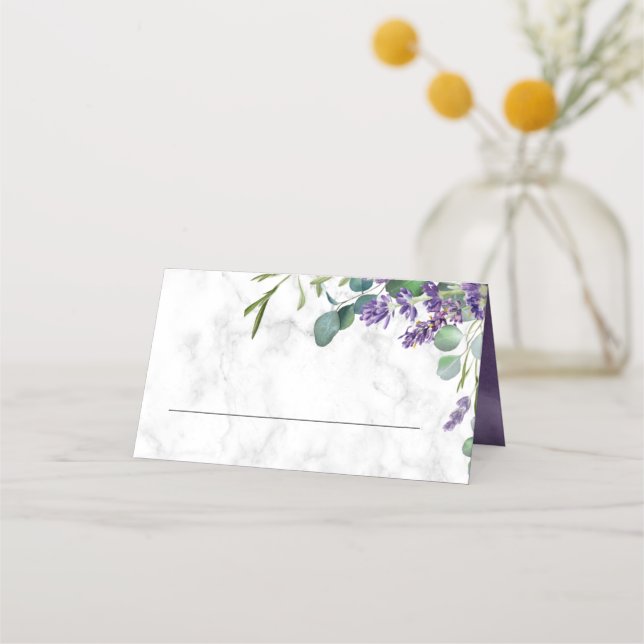 Rustic Lavender and Eucalyptus Marble Wedding Place Card (Front)