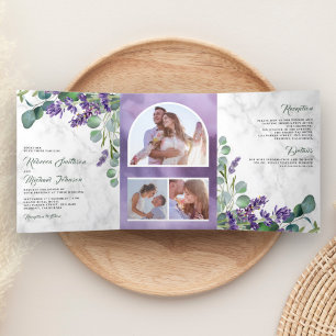 Rustic Lavender and Eucalyptus Photo Arch Wedding Tri-Fold Invitation