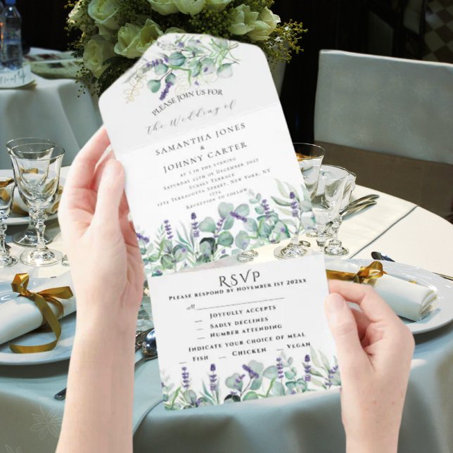 Rustic Lavender and Eucalyptus RSVP Wedding All In One Invitation (Creator Uploaded)